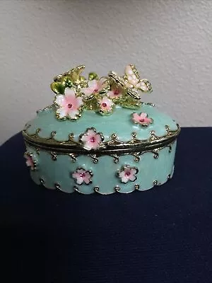 Green Butterfly Flowers Trinket Box By Keren Kopal. Beautiful Crystals Gift • $20