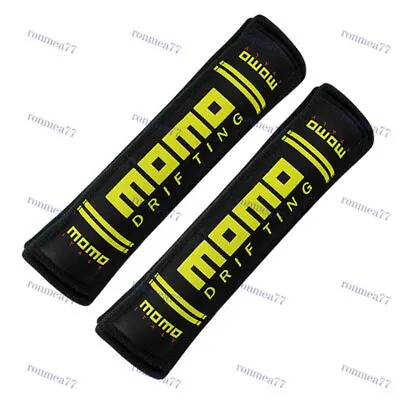 For 2PCS MOMO Racing Black Soft Cotton Embroidery Seat Belt Cover Shoulder Pads • $18