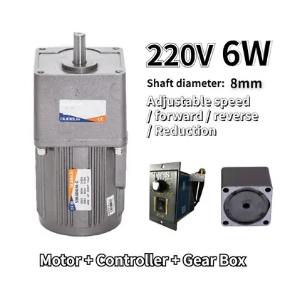220V 6W Electric AC Gear Motor Variable Speed Controller 5-470 RPM Reversible • £62.28
