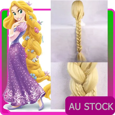 42  Rapunzel Princess Tangled Disney Book Week Ladies Long Blonde Braid Hair Wig • £23.17