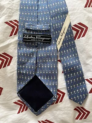 Salvatore Ferragamo Blue W/ Boat Oar Pattern Silk Tie 9 Cm Width • $70