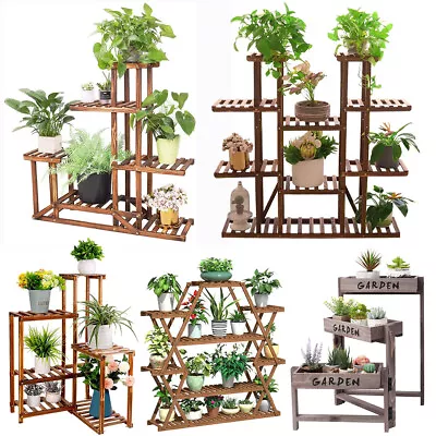 Multi Tier Flower Rack Wooden Plant Stand Pots Bonsai Book Display Shelf Holder • £29.92