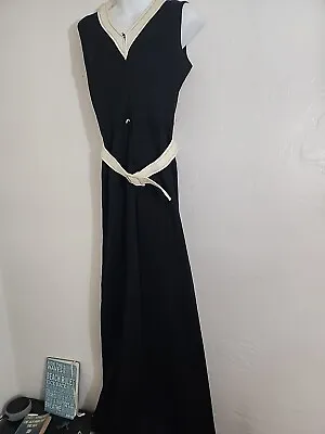 Vintage 70's Black W/ White Jumpsuit Bell Bottom Act 1 Sz 11 Sleeveless Jacket • $49.99