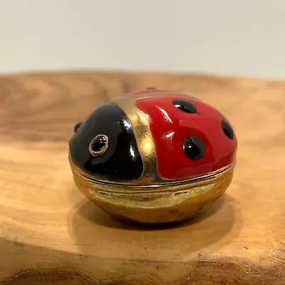 Lady Bug Enameled Trinket Box Hinged Gold Tone Red Black Magnetic Closure Tiny! • $14.95