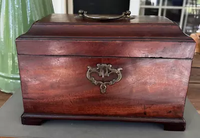 Antique Beautiful Georgian Mahogany Three Section Tea Caddy Casket ~Working Key • $275