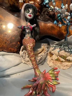 Handmade Sculpted Polymer Clay Mermaid Doll  Coral On Rock Ooak By Jewlflower • $92.99