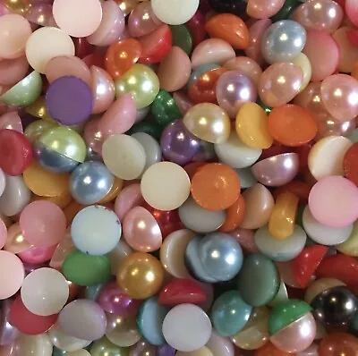 100x Half Pearl 10mm Flat-back Resin Beads - Choose Your Colour • £2.99