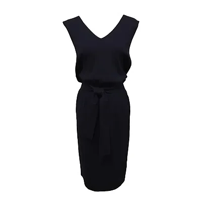 Reiss Midi Dress Womens Large Navy Blue Amber Knitted Tie Waist V Neck Pullover • $67.41