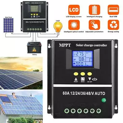 60A MPPT Solar PV Regulators 12V 24V 36V 48V Solar Charge Controller LCD 4000W • £31.22