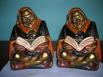 Antique Jolly Friar Bookends Armor Bronze Clad John Ruhl Orig Paint + Labels • $195