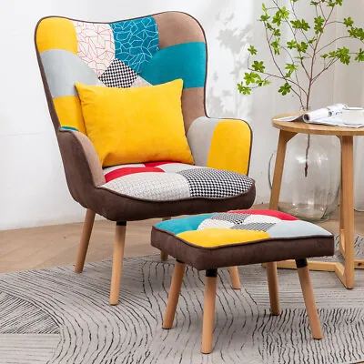 £239.95 • Buy Upholstered Colourful Patch Work Armchair Accent Chair Lounge With Stool Options