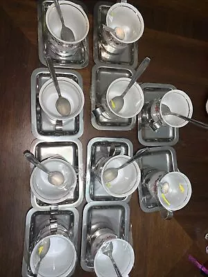 10 Italian Vintage Espresso Cups And Saucers Inox Meber 18/10 Stainless • $55