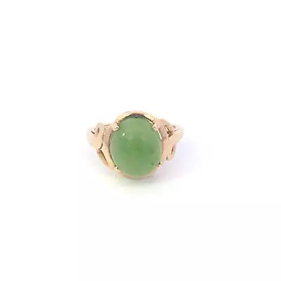 10K Carved Jadeite Cabochon Vintage Cocktail Ring Yellow Gold *51 • $220