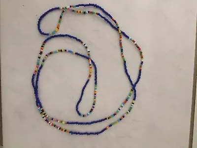 Rainbow/blue Bead Long 58  Necklace Bracelet Hippie  Beach Festival Boho Love • £5