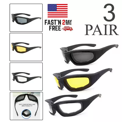 3 Pairs Chopper Sunglasses Motorcycle Riding Glasses Foam Padded Biker Goggles • $9.29