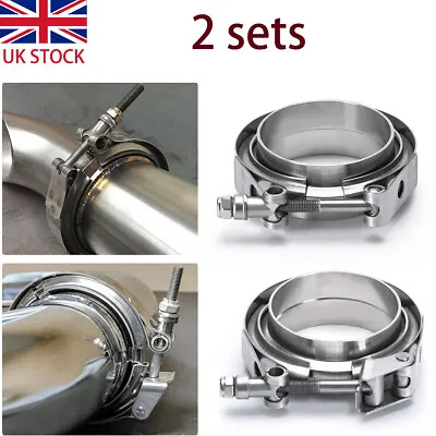 2X 3  Inch 76mm V Band Vband Clamp Stainless Steel Flange Turbo Exhaust Downpipe • £23.89
