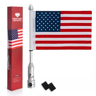 US FLAG 18  POLE MOUNT Big Deluxe AMERICAN Motorcycle Bike Universal Luggage USA • $32.79