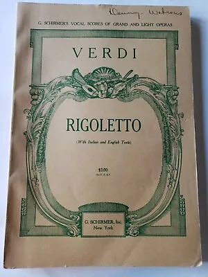 Verdi Rigoletto G. Schirmer  Inc. Vocal Score Grand And Light Opera. Ital/Eng • $15.47