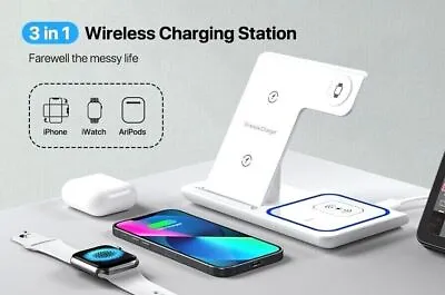 3 In 1 Wireless Charger Dock Charging Station For Apple Watch IPhone And Airpods • £13.25