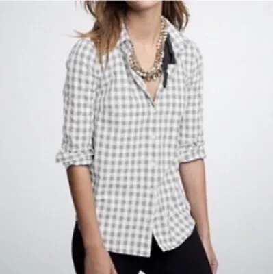 J Crew The Perfect Shirt Gingham Plaid White/grey Button Down Shirt L #23225 • $28