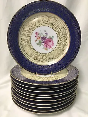 (11) PT Bavaria Tirschenreuth 10.75 Inch Cobalt & Floral CABINET/CHARGER PLATES • £375.22