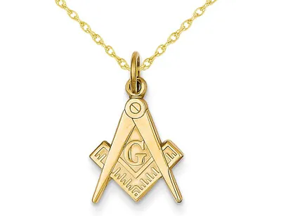 14K Yellow Gold Masonic Charm Pendant Necklace With Chain • $269