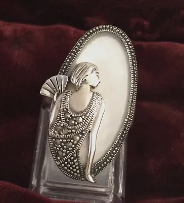 Vintage Jewellery St Silver Marcasite Antique Art Deco Lady Pearl Shell Jewelry • $495