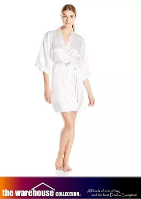 $19.95 • Buy Essex Satin Dressing Gown Plain Bridal Wedding Lingerie Bathrobe Bath Robe White