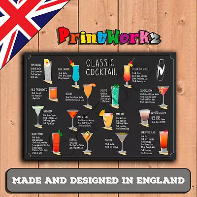£6.95 • Buy Classic Cocktail Menu Recipe Board Plaque Sign Alcohol Garden Bar Tiki Chalk