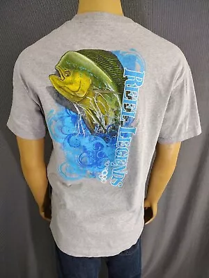 REEL LEGENDS Fishing T Shirt Adult Large Grey Cotton Blend Mahi Tuna Graphic • $10.95