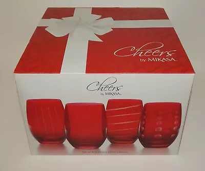 Cheers By Mikasa - Set Of 4 Ruby Red Stemless Wine Glasses MIB 16.5 Fl.oz. • $59.99