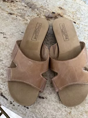 M&S FOOTGLOVE Tan Slip On Leather Sandals 3.6 Bnwot RRP £29.50 Wider Fit • £14.99