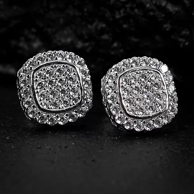 Men's 925 Sterling Silver Iced Cz Flower Set Cluster Cz Stud Screw Back Earrings • $17.99