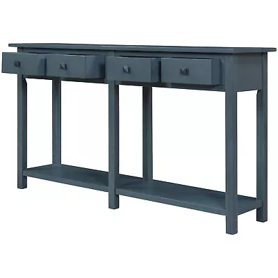 Rustic Brushed Texture Entryway Table Antique Navy Console Drawer Bottom Shelf • $212.10