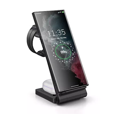 3in1 Wireless Charger Station Dock For Samsung Galaxy Watch 5/4 Z Fold 4 S23/S22 • £16.99