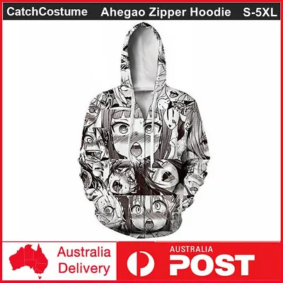 Ahegao Face Hoodie Cartoon Manga Zipper Sweatshirt Anime 3D Print Pullover Coat • $37.99