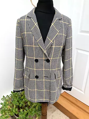 Karen Millen Blazer Women's Size 12 Double Breasted Plaid Check Smart Collared • £24