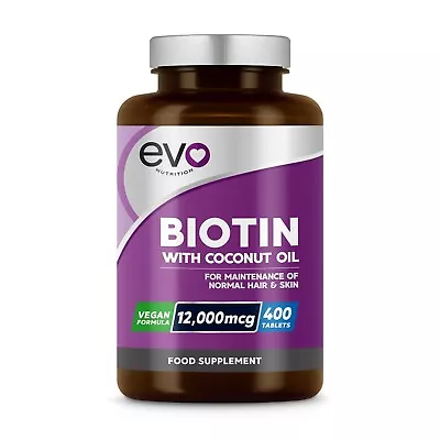 Biotin 400 Tablets 12000mcg With Coconut Oil For Healthy Hair Skin Nails Growth • £8.99