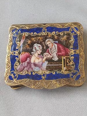 OUTSTANDING 800 SILVER & ENAMEL COMPACT W COURTING COUPLE GREAT DETAILS ITALY • $750