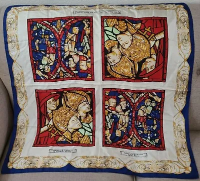 Vintage FRENCH CATHEDRAL WINDOWS Silk Scarf Rolled Hems Square • $65