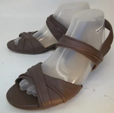 J.Jill Wos Sandals US 9 Brown Leather Slip-on Open Toe Wedge Slingbacks 5053 • $24.95