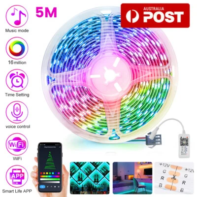 $12.49 • Buy RGB LED Strip Lights IP65 Waterproof 5050 5M 300 LEDs 12V + Bluetooth Receiver