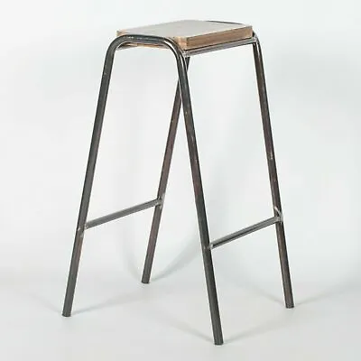  Industrial Science School Lab Raw Lacquer Steel Wooden Bar Stool Pub Cafe • £55