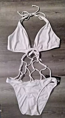 NEW $149. Sauvage WHITE Cut Out Knotted Monokini Bikini Large Victoria Secret L • $27.96