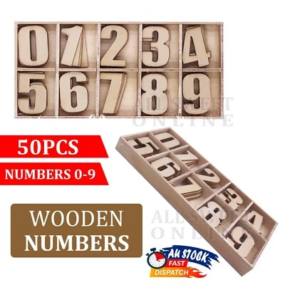 50pcs Wooden Numbers 0-9 MDF Craft Art Word Name Gift Decoration Scrapbook AU • $9.95