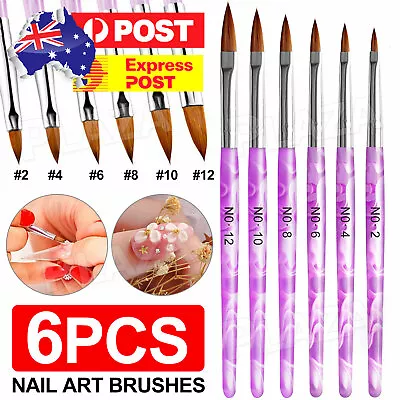 6x New Sable Nail Art Acrylic Brushes In Sizes 2 4 6 8 10 12 Gel Drawing 3082 AU • $6.45