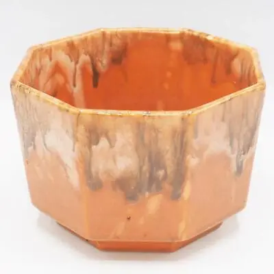Frank Moreno Ceramic Bowl Planter Pottery Drip Glaze Orange Brown • $39.99