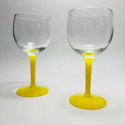 Vintage Frosted Yellow Stem Wine Glass Clear Set Of 2 MCM • $15