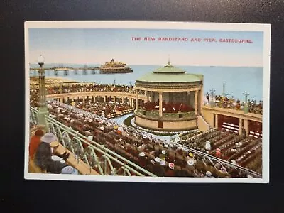 Eastbourne Postcard C1920 New Bandstand & Pier Early Colour Print Sussex • £5.95