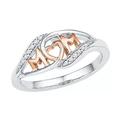 Two Tone Fashion 925 Silver MOM Ring Love Heart Jewelry Mother Gift Size 6-10 • $1.38